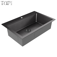 Plan de travail de cuisine noir multifonctionnel fait main en acier inoxydable 304 de calibre 16, surface brossée, cuve unique, 33 pouces, à encastrer