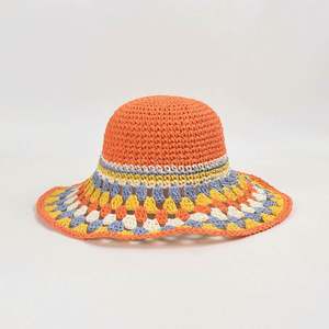 Colorful <b>Paper</b> Crochet <b>Paper</b> Straw Bucket Hat Female Summer New Holiday Large Brim Beach Leisure Sunshade Bucket Hat Straw - Product Image 2