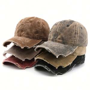Casquette de baseball vierge à 6 panneaux en coton lavé vintage, avec logo brodé personnalisé, visière incurvée et effet vieilli, style Dad Hat, design mode - Product Image 1