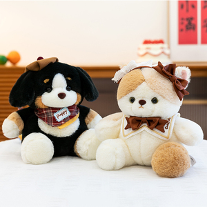 Peluche douce <span class=keywords><strong>pour</strong></span> chat et <span class=keywords><strong>chien</strong></span>, style Kawaii, avec chapeau béret, bandana à carreaux, col marin et nœud en dentelle, fabrication OEM personnalisée - Product Image 3