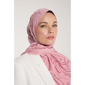 Pañuelo de Satén Rosa con Diseño de Hojas de Lujo, Satén y Poliéster de Diseño Personalizado, Estilo Largo para Primavera y Verano - Product Image 4