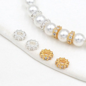 18K gold-plated, color-preserving, zircon-<b>set</b> round spacer <b>beads</b>, handmade DIY bracelet/necklace, spacer jewelry accessories C45 - Product Image 2