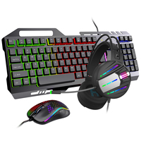 Promotion Clavier et Souris Mécaniques RGB Métalliques et Casque, Combo Filaire Rétroéclairé Teclado Clavier Gaming pour Ordinateur de Bureau PC