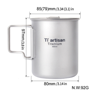 Tazas de Camping, Taza de Agua, Taza de Café de Titanio de 450 ml, Olla de Titanio con Asa Plegable y Tapa, Accesorios de Camping - Product Image 6