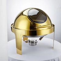 Luxus 6L Edelstahl Gold Chafing Dish Runde Roll Top Buffet Food Warmer Herd Chafer für Hotel Restaurant Buffet Party