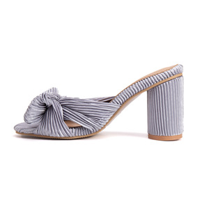 Sandales à talons hauts compensés et confortables pour femmes, avec nœud, en textile, à bout ouvert, pour soirée - Product Image 2