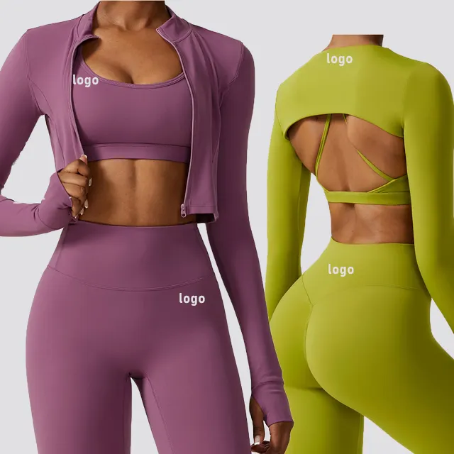 Novas cores sexy sutiã esportivo cintura alta yoga calças leggings personalizadas das mulheres ioga leggings ginásio collants mangas compridas tops conjunto de treino