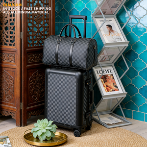 <span class=keywords><strong>Valigia</strong></span> da Viaggio in <span class=keywords><strong>Metallo</strong></span> a Scacchi da 24 Pollici, Tutto in Alluminio, Bagaglio a Mano con Serratura TSA, Impermeabile, Spinner con Pochette da Viaggio - Product Image 1