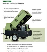 Compresseur d'air mobile à vis Diesel 24V 185CFM 8Bar |   Compresseur à vis rotatif portable avec remorque pour travaux miniers et de construction