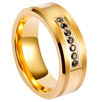 CHENG JEWELERS Bague de mariage pour homme en carbure de tungstène avec incrustation de CZ blanc, motifs sablés, finition or 18 carats, fabrication CNC