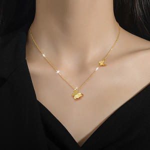 Collier papillon double couche en acier inoxydable Offre Spéciale, collier à breloques plaqué <span class=keywords><strong>or</strong></span>, bijoux élégants - Product Image 2