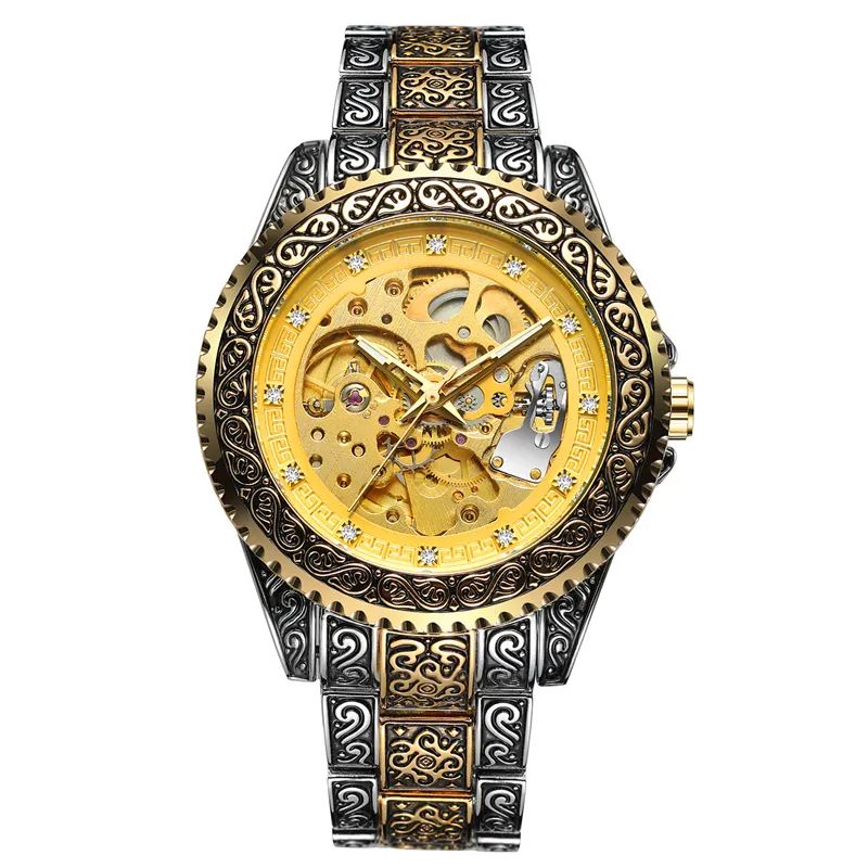 Forsining 8213 Diamond Skeleton Men Automatic Mechanical Watch Stainless Steel Luxury Wristwatch Casual Business Clock
