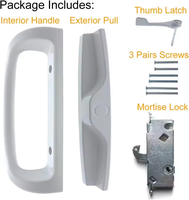 Ensemble de poignées de porte patio avec serrure à mortaise 45 °   Remplacement parfait pour porte coulissante en verre, convient aux espaces entre les trous de vis de 3-15/16 pouces, blanc