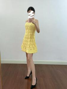 Robe de Soirée Élégante, Style Romantique Français, Broderie Crochetée, Bretelles Tricotées à la Taille, Coupe Trapèze, Robe Courte de Haute Qualité - Product Image 4