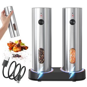 ชุดเครื่องบดเกลือพริกไทยไฟฟ้าสแตนเลสแบบชาร์จ USB พร้อมฐานชาร์จไฟ LED สำหรับห้องครัว - Product Image 1