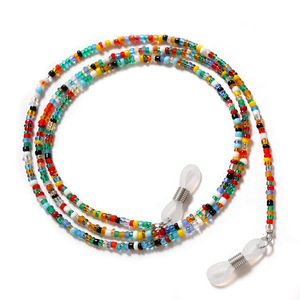 Handmade European American Cross-border Glasses Chain Customized Logo Print Glass Colored Bead Lanyard Promotional Lanyards