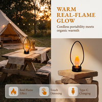 Lanterne à flamme vacillante portable avec poignée en métal, 3 couleurs, sans fil, rechargeable, lampe de table LED d'ambiance pour la salle à manger et le camping