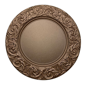 Piatti di ricarica da tavolo in plastica oro rosa da 13 pollici Vintage elegante sotto il piatto con bordo di fiori retrò lucido per matrimonio - Product Image 3