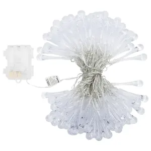 Guirnalda de luces LED en forma de gota de lluvia, 10 m, alimentación por pilas 3AA, luz blanca cálida, ideal para decoración y - Product Image 3