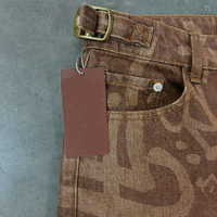 Shorts en jean décontractés pour homme, coupe ample, imprimé graffiti artistique, bords bruts, avec appliqué motif religieux et strass, collection été personnalisée