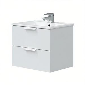 Un mueble de baño suspendido de 50 x 60 x 45 cm en blanco brillante con lavabo y grifo incluidos. - Product Image 3