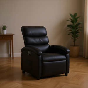 Sillón Reclinable de Cuero Sintético Negro, Operación Manual, Respaldo Acolchado, Diseño Moderno, Brazos Acolchados, Estructura de Madera - Product Image 2