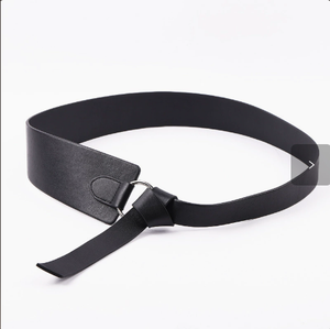 Ceinture en cuir lisse entièrement noire avec boucle à plaque 3,8 cm x 105 cm, style vintage en alliage, sangle supplémentaire pour tenues minimalistes. - Product Image 2