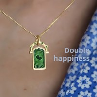 Collier vintage en cuivre avec carte de tarot rotative, motif cœur, trèfle à quatre feuilles, arbre de vie, bambou, plaqué or 18 carats