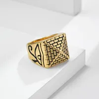 Cincin Bermotif Mata Horus Piramida Mesir, Baja Tahan Karat, Cincin Jari Pria Gaya Retro Punk Hip Hop