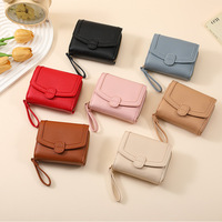 Porte-monnaie pour femme de style coréen, pochette courte à trois volets avec fermeture éclair, portefeuille pliable grande capacité, doublure en polyester