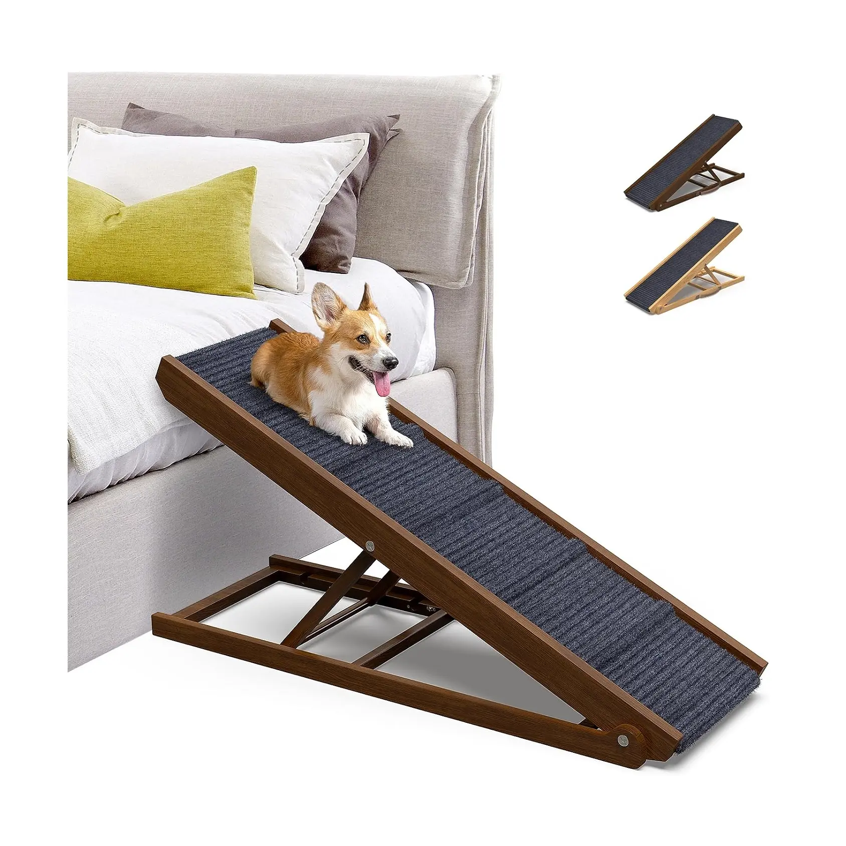 आधुनिक शैली के पालतू जानवर फर्नीचर डॉग रैंप, काउच बेड या सोफे के लिए पोर्टेबल लकड़ी के फोल्डिंग रैंप थोक