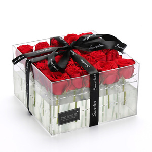 Acrílico transparente flor Rosa Flor de caja de regalo con cubierta romántico flor fresca de caja para la novia y Mujer - Product Image 1