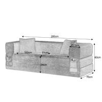 Canapé moderne trois places en tissu, design élégant en L, capitonné, lit convertible unique à deux niveaux, écologique et durable pour salons