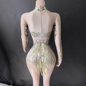Maillot de bain une pièce orné de strass, tenue de scène scintillante pour chanteuse - Product Image 3