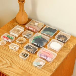 Cajas de almacenamiento de plástico transparente para organizadores de joyas con tapa, contenedor de escritorio, organizador de compartimentos pequeños para cuentas y decoración de uñas - Product Image 1