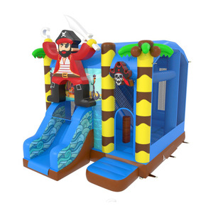 Château gonflable Pirate Island avec toboggans, structure de jeu commerciale pour enfants, idéal pour les fêtes et la location d'événements - Product Image 1