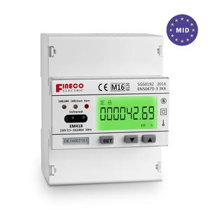 Contatore di Energia Digitale Monofase Fineco EM418-Mod 230V 10(100)A a 4 Moduli, Approvato MID, Contatore a Doppia Tariffa con Modbus RTU/M-bus - Product Image 1