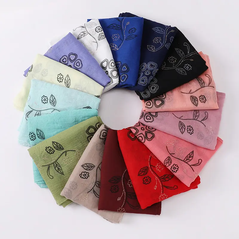 Wholesale TR Cotton Printed Designer Women Hijabs Scarf Solid Color Leaves Lady Shawls