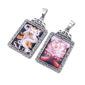 Pendentif Thangka en forme de renard à neuf queues de style chinois, en acier inoxydable, thème animal, pour hommes, cadeau 216033 - Product Image 1