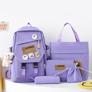 Nouveauté : Sac à dos 5-en-1 tendance en toile pour étudiants, avec compartiment isotherme pour le déjeuner, trousses et pochette - Product Image 6