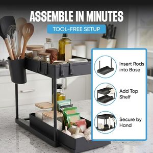 2 Tier Wheels Eco-Friendly PP Material Multifunction Storage Organizer Cutlery Shower Bathroom Rack Kitchen Sink Storage - Product Image 4
