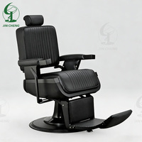Fauteuil de Barbier Professionnel Jincheng Entièrement Noir pour Hommes, Style Rétro, Structure Robuste, pour Salon de Coiffure