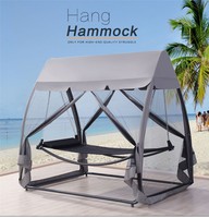 Lit suspendu moderne en métal pour l'extérieur, avec support de hamac et moustiquaire, lit double pour patio, jardin, cour et parc