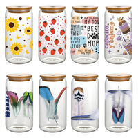 Ensemble de tasses en verre borosilicate de 16 oz en forme de canette avec couvercles en bambou et pailles, résistantes à la chaleur, réutilisables, design moderne et luxueux pour les fêtes