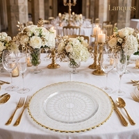 Assiettes de présentation classiques en verre à bord doré, sous-assiettes décoratives pour hôtels, restaurants, mariages, centres de table, vente en gros