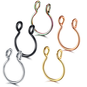 Stainless Steel None <strong>Piercing</strong> Body Jewelry <strong>Nose</strong> <strong>Studs</strong> U Shape <strong>Fake</strong> Hook <strong>Nose</strong> Ring for Men and Women Wholesale - Product Image 2
