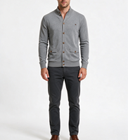 Pulls pour hommes automne-hiver, col montant, cardigan boutonné, poche à rabat, entièrement boutonné, maille fine, manches longues, tricot côtelé doux