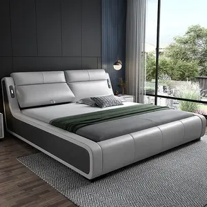 מיטה רכה לחדר שינה מינימליסטי איטלקי ראש מיטה רב תכליתי מתכוונן עם טעינת USB מיטת חתונה זוגית יוקרתית חדשה