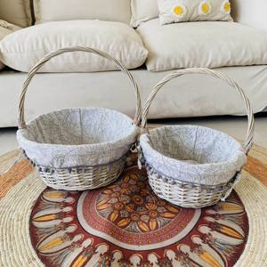 Stylish Handwoven Durable Eco-Friendly Round <strong>White</strong> <strong>Wash</strong> Wicker Tote <strong>Basket</strong> with Tall Handles for Daily Shopping and Storage - Product Image 3
