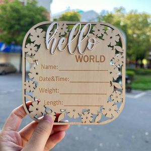 Hello World - Carte Milestone 3D <span class=keywords><strong>in</strong></span> <span class=keywords><strong>Legno</strong></span> per Neonati, Targhetta Rotonda con Lettere, Decorazione per Cameretta, Annuncio Nascita, Regalo per Baby Shower - Product Image 3